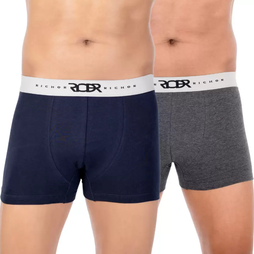 Men's Deo-soft Cotton Solid Trunk Pack of 2 Dark Blue Grey
